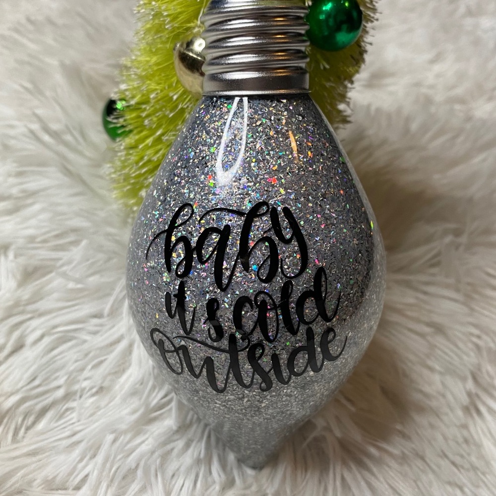 Baby It's Cold Outside Silver Light Bulb Ornament